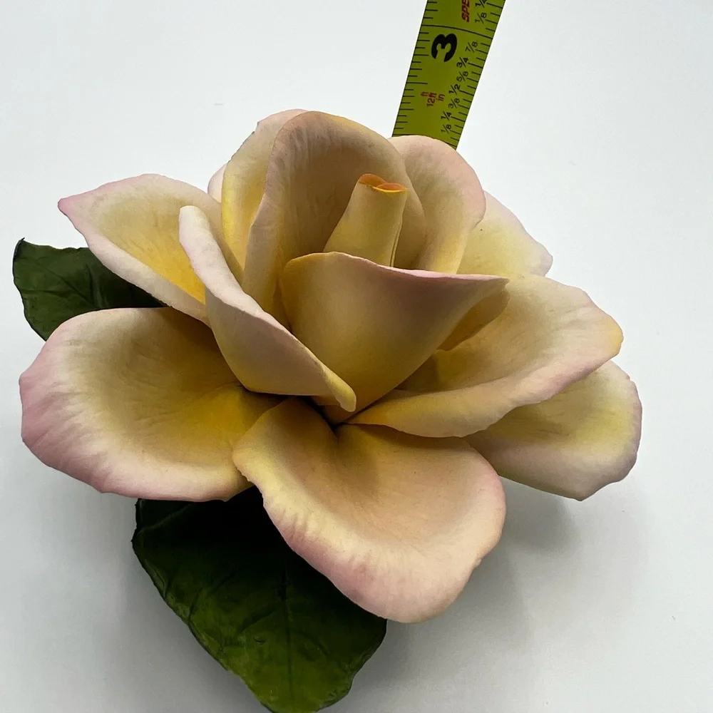 Napoleon Italy Pink /Yellow Rose Ceramic Porcelain Flower With Sticker Beautiful